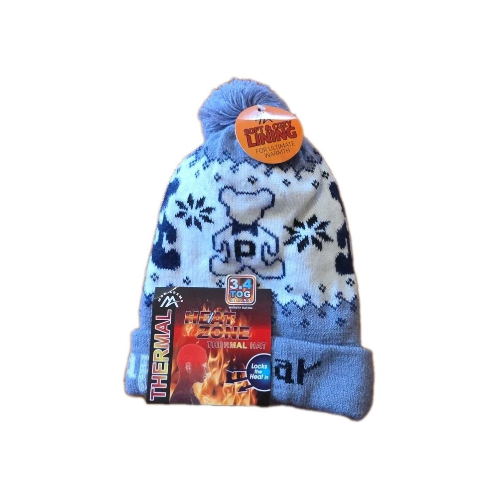 HEAT ZONE Men's Women's Gray Fleece Lined Thermal Hat Beanie Knit Max Adams